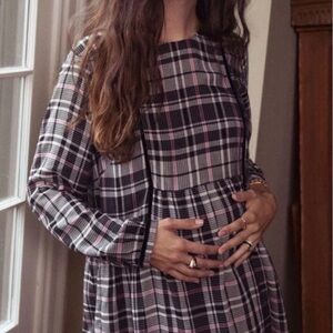 Hatch Black, White and Pink Plaid Midi Length Dress Size 1/ Small